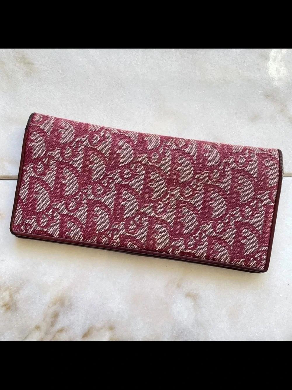 Dior Burgundy Signature Monogram Long Wallet
